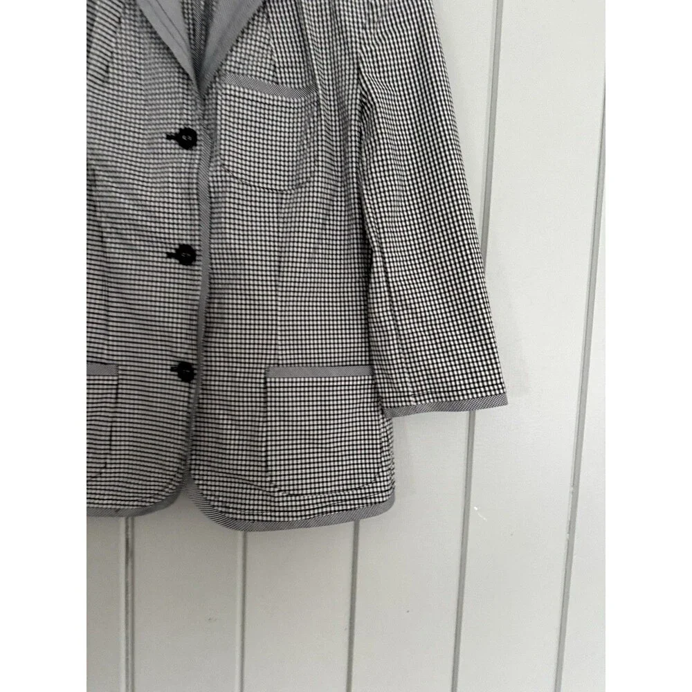 Talbots Gingham Blazer 6 Stretch Black White Cotton Poplin Sprint Summer - Picture 2 of 8